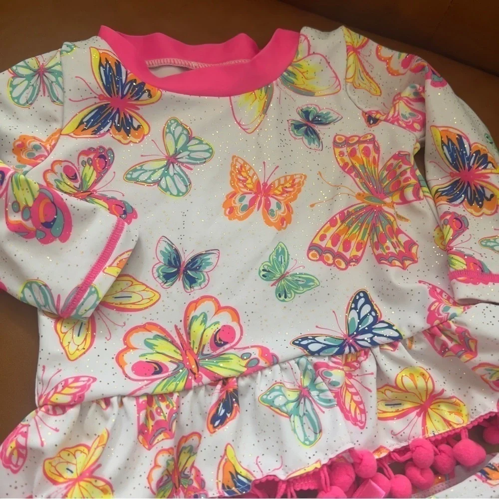 Betsey Johnson Baby Toddler Girl 12M 2 Pc Rash Guard Tankini Swimsuit Butterfly